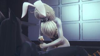 Anubis the Dog and Mew the cat hard sex with a bunny in a threesome