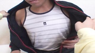 Shy boy gives gigantic blowjob until cumshot