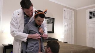 Dirty daddy and buddy fuck little son in costum