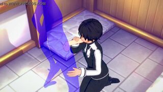 Sword Art Online Yaoi - Kirito Blowjob with cumshot in his mouth - Japanese Asian manga anime game porn gay - 9 image