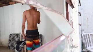 Man with a 25 cm dick fucks all the guys who left their phones on the wall. A show of cum!