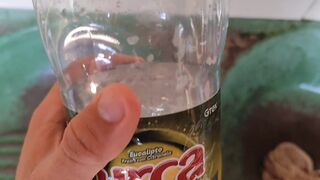 Malleable stick in the disinfectant bottle of the inexperienced straight slave.