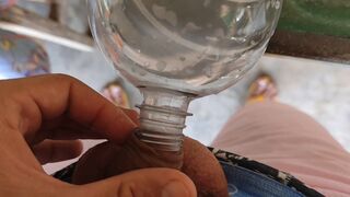 Malleable stick in the disinfectant bottle of the inexperienced straight slave. - 3 image