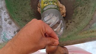 Malleable stick in the disinfectant bottle of the inexperienced straight slave.