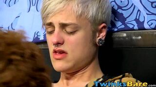 Young twink sucking his partner off before barebacking him