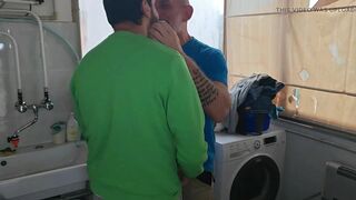 Old Mature Hung Big Cock Repairman Is Fixing the Washmachine for a Horny Couple