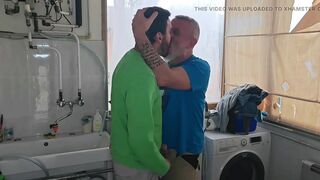 Old Mature Hung Big Cock Repairman Is Fixing the Washmachine for a Horny Couple