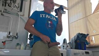 Old Mature Hung Big Cock Repairman Is Fixing the Washmachine for a Horny Couple