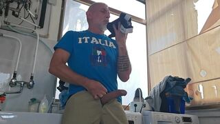 Old Mature Hung Big Cock Repairman Is Fixing the Washmachine for a Horny Couple