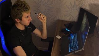 Guy with a big cock juicy fucks in the mouth of a cute twink, throat blowjob - 1 image
