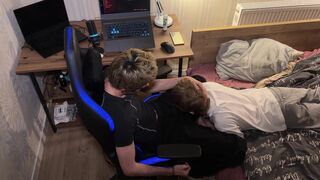 Guy with a big cock juicy fucks in the mouth of a cute twink, throat blowjob - 4 image