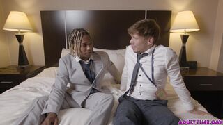 Adrian Hart & Ethan Chase engage in steamy interracial anal play with their workmates in hotel room