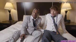 Adrian Hart & Ethan Chase engage in steamy interracial anal play with their workmates in hotel room