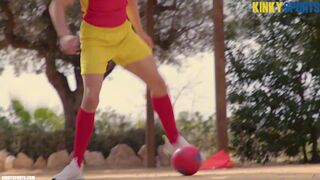 Bruno Baxter submits to Zac Stele's football domination & foot fetish