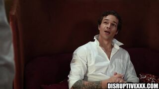 Jayden Marcos takes on Frat President's massive cock in wild bareback anal action with pain & deepthroat action
