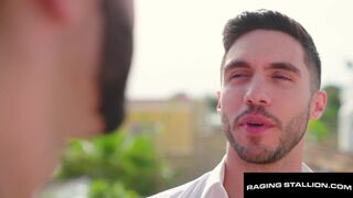 Luciano's ultimate property pitch: Raging Stallion goes wild on Drew Valentino's bed for a wild bareback ride