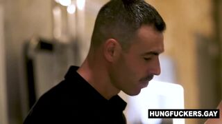 Watch Guillaume, Andolini, and The Occitan Prince take on their boss's big cock, while he watches in awe - 5 image