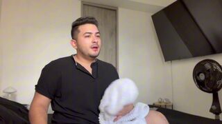 Watch me dominate and creampie my young man's big ass while he washes while I stroke my young man's big booty