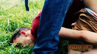 James Oakleigh & his friend dominate tattooed dude with a threesome in the woods - 2 image