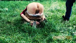 James Oakleigh & his friend dominate tattooed dude with a threesome in the woods