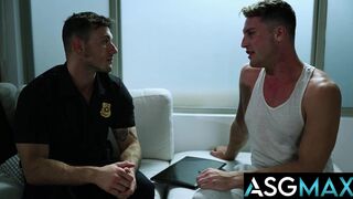 Ryder Owens takes on Ryan Rush's big cock like a champ in wild bareback ride