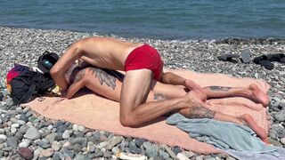 Kit Belove takes Falcon Al's massive cock in her oily ass on the beach & gets a raw and hard pounding