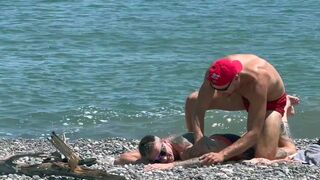 Kit Belove takes Falcon Al's massive cock in her oily ass on the beach & gets a raw and hard pounding