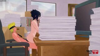 Naruto and Sasuke get their cosplay on in the Hokage office - Asian Japanese anime game with a hot twist!