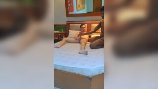 Watch Vitin Nerdotado and Ricardo Grande go wild with a massive black cock and a cumload on their feet