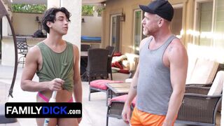 Step Daddy and Step Son Gabe Bradshaw get frisky by the pool with taboo rimming and deepthroating