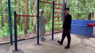 Euerickdiaz & Maloka get naked after intense workout and pound a trainer's big cock in public