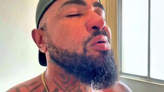 Leo Alfredo and Felipe Nuru share a hot load of milk on their white friend's belly after a wild anal fisting session