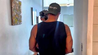 Leo Alfredo and Felipe Nuru share a hot load of milk on their white friend's belly after a wild anal fisting session