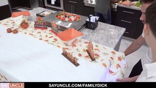 Stepdaddy nails his stepson's tight ass in a wild threesome with muscle and bareback action