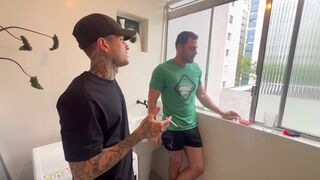 Euerickdiaz & his friend get frisky with a fat tattooed Brazilian pornstar in public - 2 image