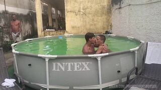 John Black & Donatto Xl swap cum in a wild bareback poolside threesome with a hot load of cum on their big asses - 1 image