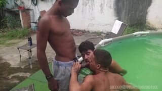 John Black & Donatto Xl swap cum in a wild bareback poolside threesome with a hot load of cum on their big asses - 5 image