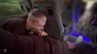 Kit Belove and Falcon Al get aroused on a public bus ride and suck and eat their own jizz - 10 image