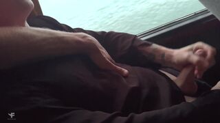 Kit Belove and Falcon Al get aroused on a public bus ride and suck and eat their own jizz - 14 image