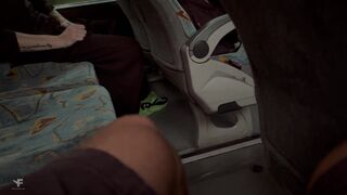 Kit Belove and Falcon Al get aroused on a public bus ride and suck and eat their own jizz