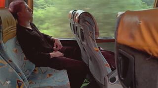 Kit Belove and Falcon Al get aroused on a public bus ride and suck and eat their own jizz - 4 image