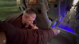 Kit Belove and Falcon Al get aroused on a public bus ride and suck and eat their own jizz - 9 image