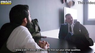 Joao Alves and Victor Nalla dominate and penetrate a mature boss in public sauna - 6 image