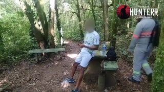 Watch The Hunter Black, a palmeiras fan, give his huge ass to a skinny guy in public forest - 1 image