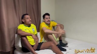 Ian Surfista & Luan Vetin watch Brazil vs. Haiti with their bisexual friend in public - 3 image