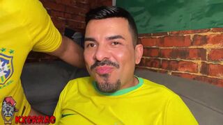 Watch as these Latin amateurs give a hot handjob to a hung white stud and take a facial cumshot - 1 image
