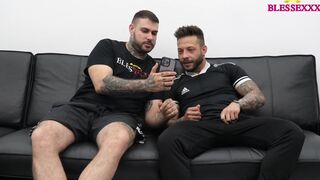 Magic Javi & John Brachalli share a raw, hot blowjob with their ex-girlfriend's brother - bear, bareback, homemade, tattoo - 2 image