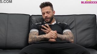 Magic Javi & John Brachalli share a raw, hot blowjob with their ex-girlfriend's brother - bear, bareback, homemade, tattoo - 9 image