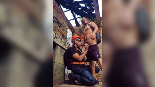 Watch Muscle-bodied DropboyFloripa & her boyfriend bareback and devour each other's cocks in the subway while their boss is away