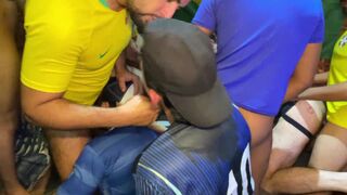 Brazilian gangbang with rough anal & blowjobs by a group of guys in POV action